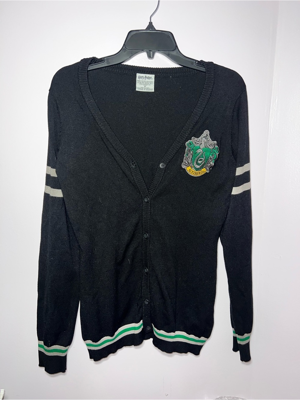 Warner Bros. Black Slytherin Crest Cardigan with Green Trim